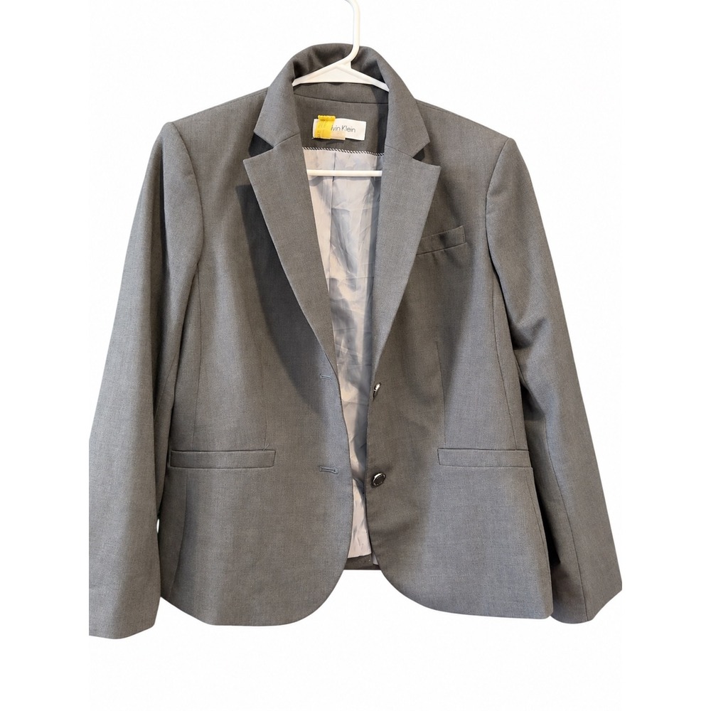 Calvin Klein Womens Gray Two Button Blazer Jacket Size 10 Professional Career